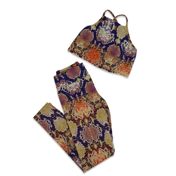 Lici Women's Matching Brown Snakeskin Pattern Workout Set - New - Size S - Picture 1 of 2